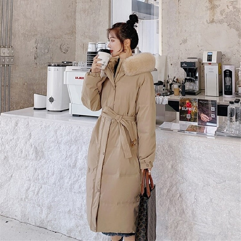 Fashion Solid Hooded Jacket Large Fur Collar Padded Outwear
