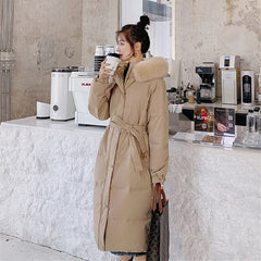 Fashion Solid Hooded Jacket Large Fur Collar Padded Outwear