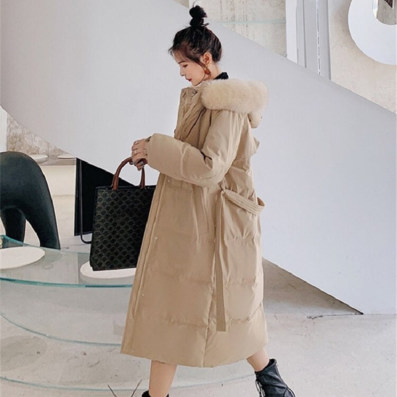 Fashion Solid Hooded Jacket Large Fur Collar Padded Outwear