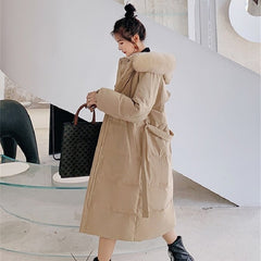 Fashion Solid Hooded Jacket Large Fur Collar Padded Outwear
