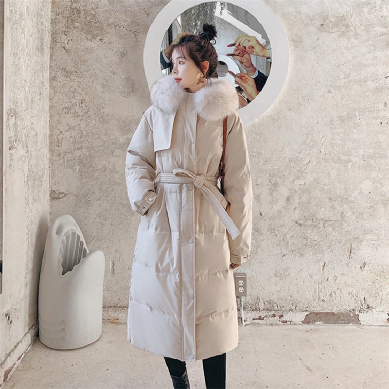 Fashion Solid Hooded Jacket Large Fur Collar Padded Outwear