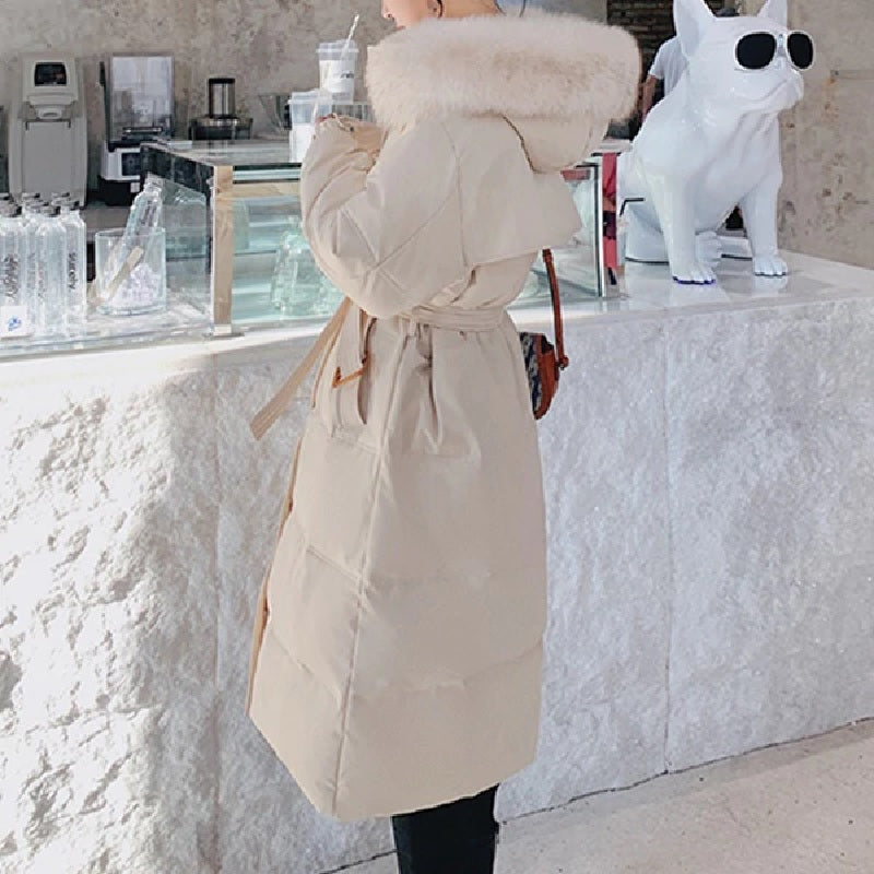 Fashion Solid Hooded Jacket Large Fur Collar Padded Outwear