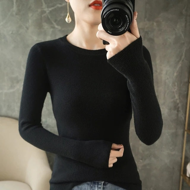 Fashion Solid O-neck Knitted Inner Sweaters
