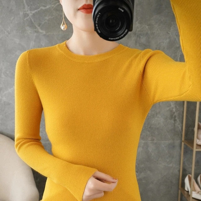 Fashion Solid O-neck Knitted Inner Sweaters