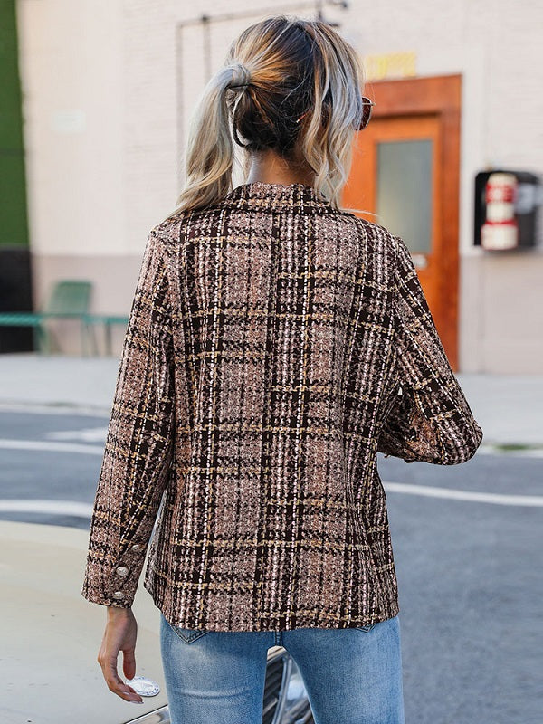 Fashion Turndown Collar Long Sleeves Plaid Shacket