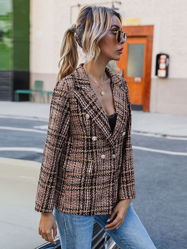 Fashion Turndown Collar Long Sleeves Plaid Shacket