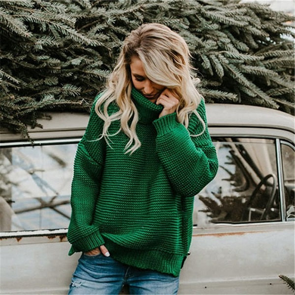 Fashion Turtle Neck Solid Color Long Sleeve Knitwear