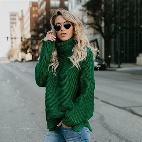 Fashion Turtle Neck Solid Color Long Sleeve Knitwear