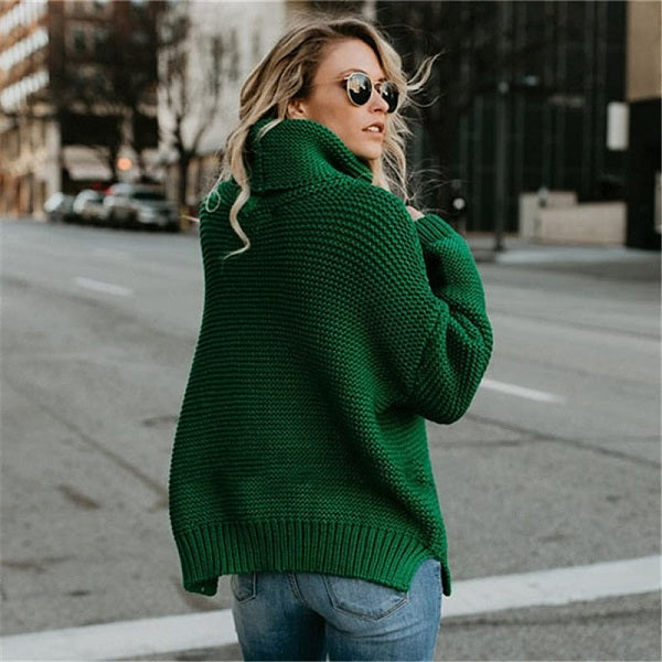 Fashion Turtle Neck Solid Color Long Sleeve Knitwear