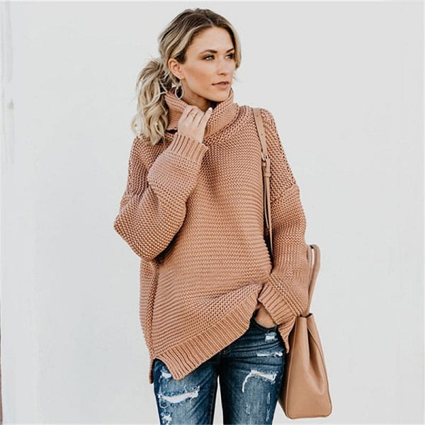 Fashion Turtle Neck Solid Color Long Sleeve Knitwear