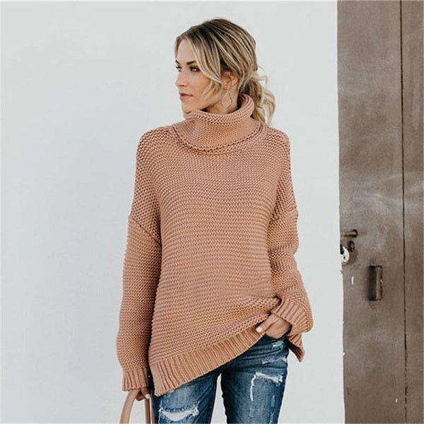 Fashion Turtle Neck Solid Color Long Sleeve Knitwear