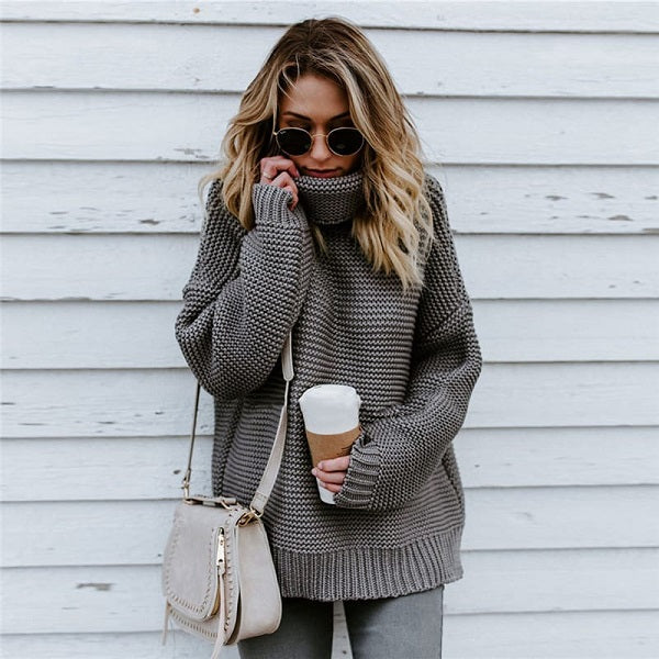 Fashion Turtle Neck Solid Color Long Sleeve Knitwear