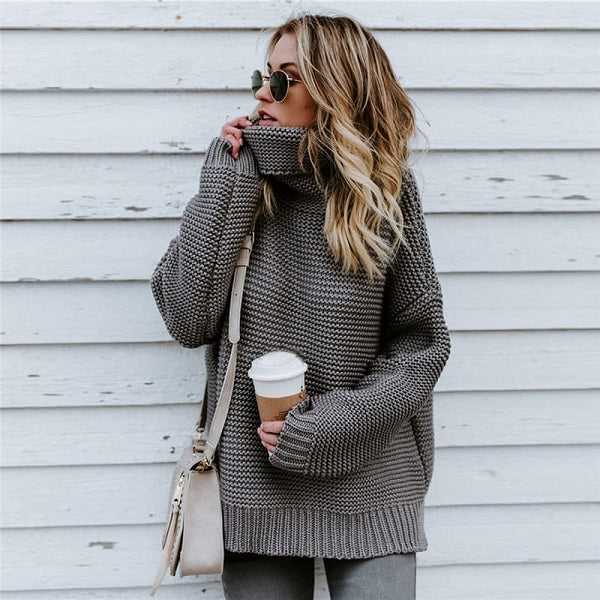 Fashion Turtle Neck Solid Color Long Sleeve Knitwear