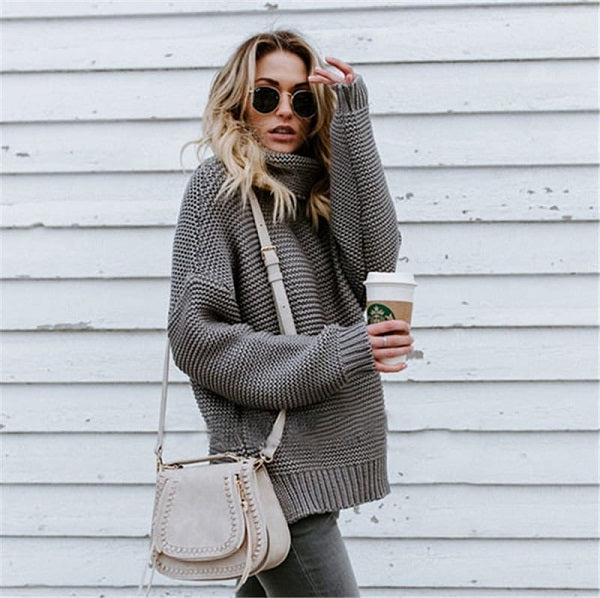 Fashion Turtle Neck Solid Color Long Sleeve Knitwear