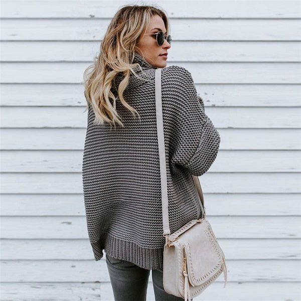 Fashion Turtle Neck Solid Color Long Sleeve Knitwear