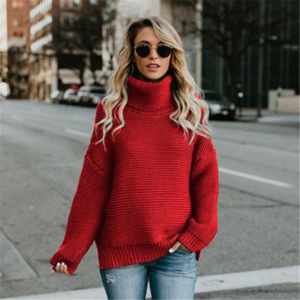 Fashion Turtle Neck Solid Color Long Sleeve Knitwear