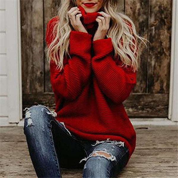 Fashion Turtle Neck Solid Color Long Sleeve Knitwear