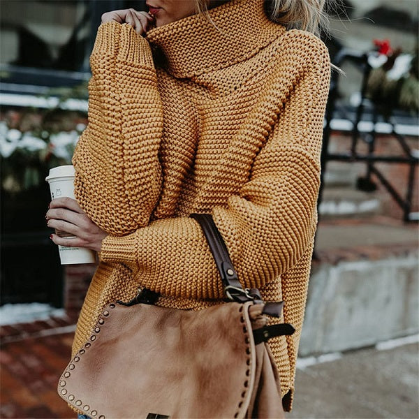 Fashion Turtle Neck Solid Color Long Sleeve Knitwear