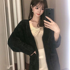 Fashion V-Neck Thicken Warm Mink fleece Sweater