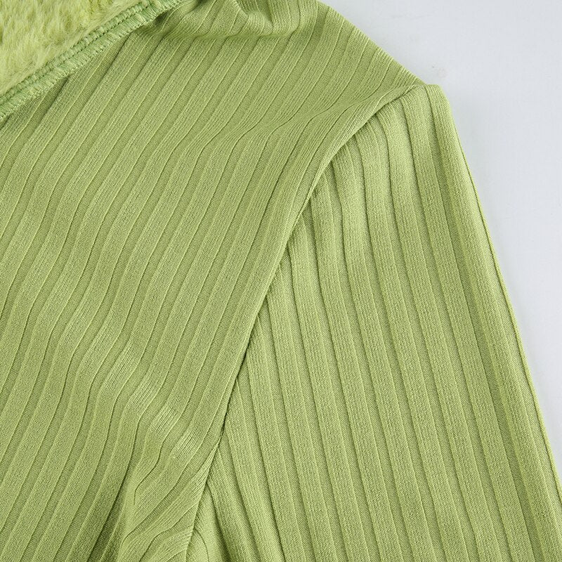 Faur Fur Patchwork V Neck Vintage Jumper Knitwear Cardigan