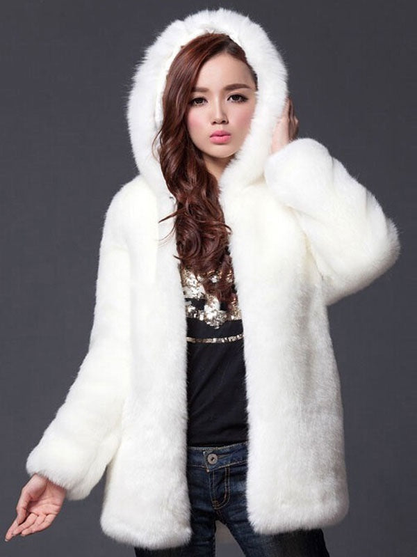 Faux Fur Coat Long Sleeve Hooded Overcoat