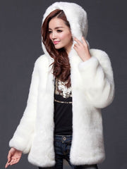 Faux Fur Coat Long Sleeve Hooded Overcoat