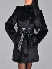 Faux Fur Coat Long Sleeve Overcoat Sash Excluded