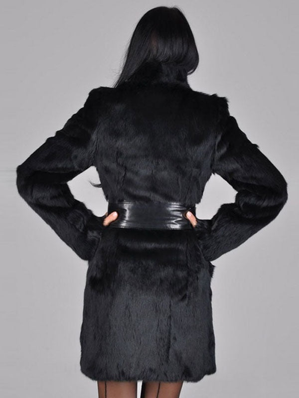 Faux Fur Coat Long Sleeve Overcoat Sash Excluded