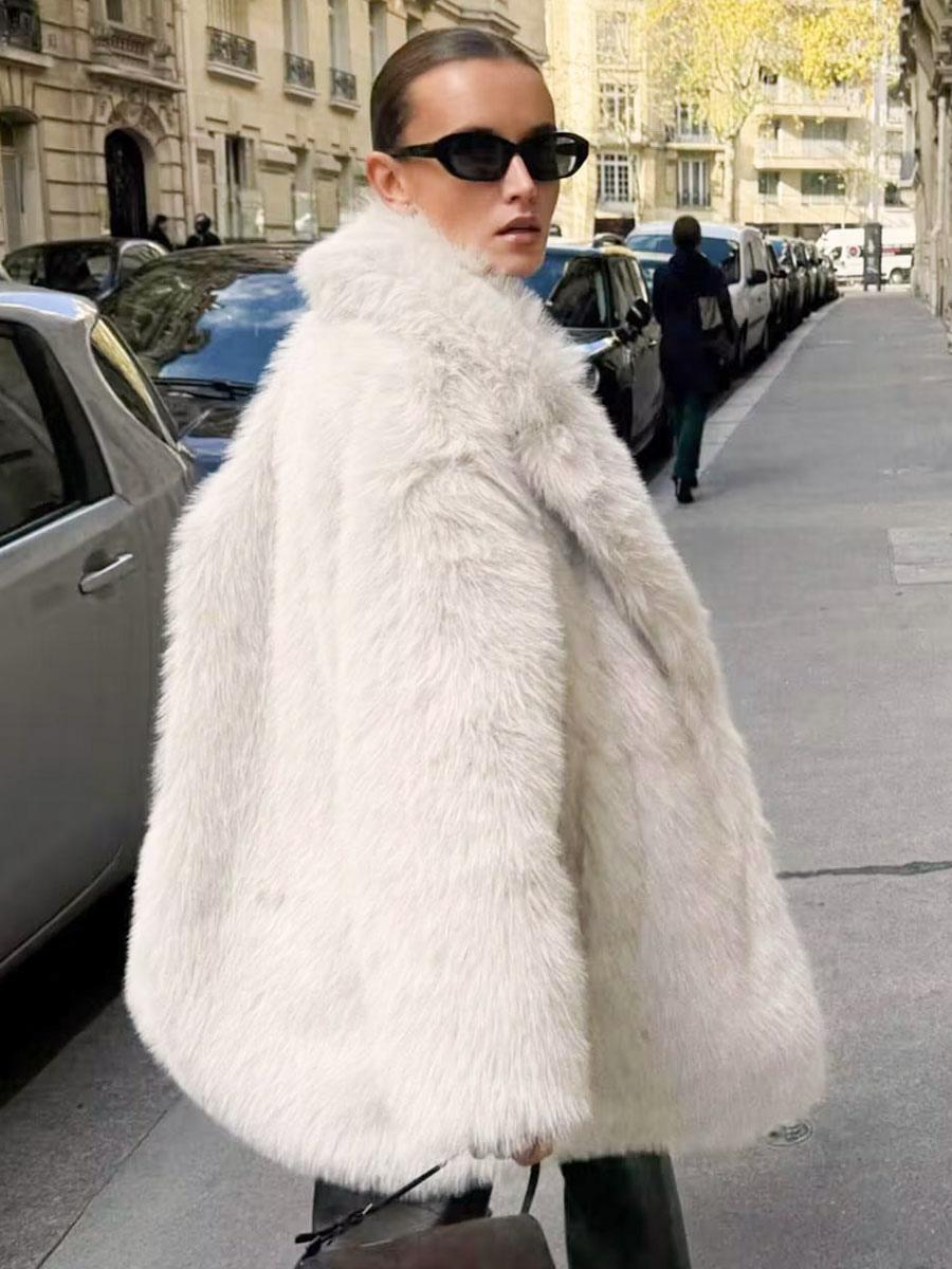 Faux Fur Collared Oversized Long Sleeve Outerwear Coats