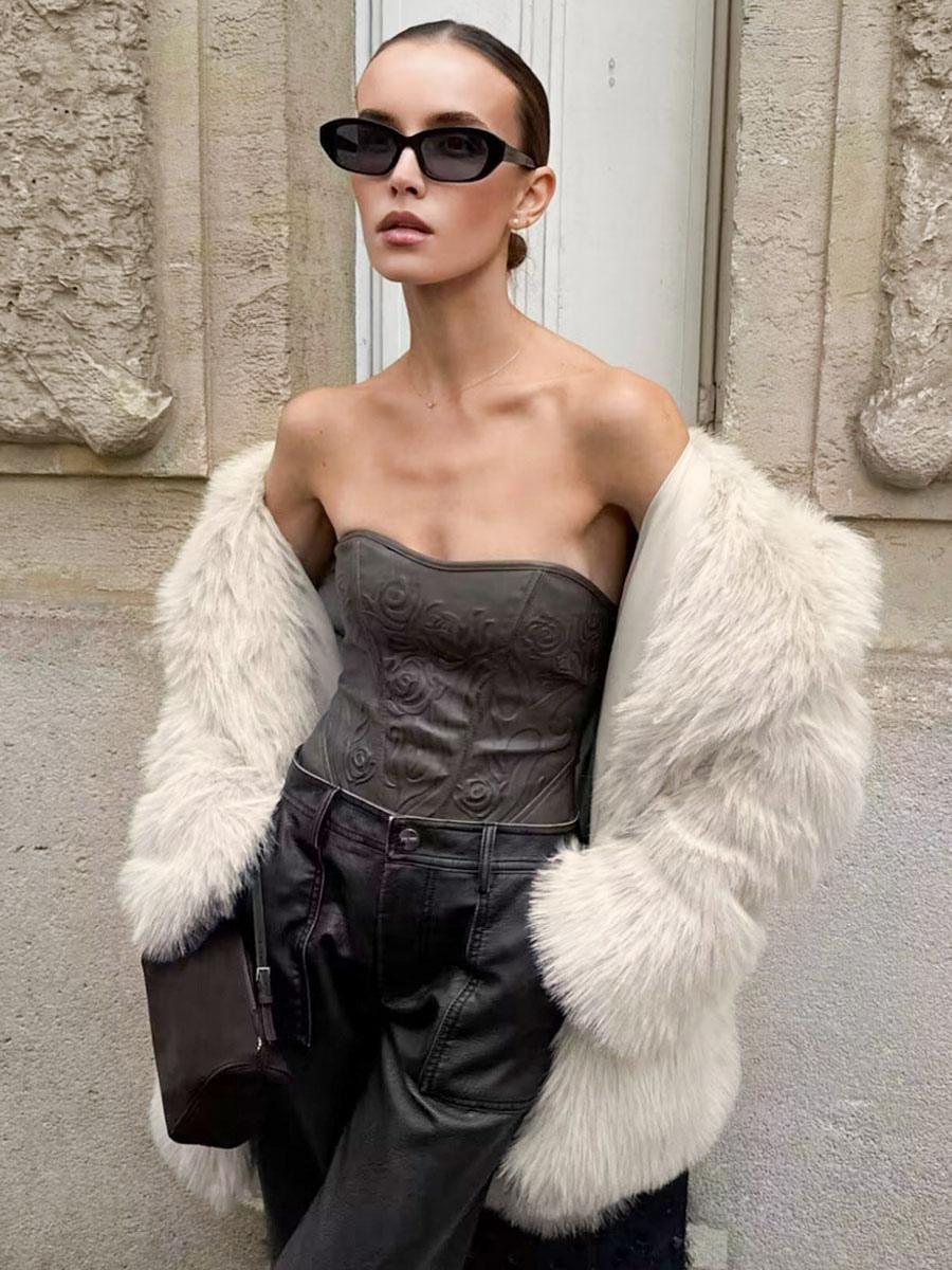 Faux Fur Collared Oversized Long Sleeve Outerwear Coats
