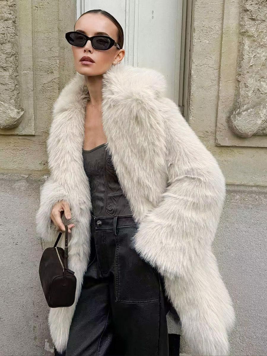 Faux Fur Collared Oversized Long Sleeve Outerwear Coats