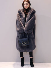 Faux Fur Hooded Long Sleeve Maxi Coat