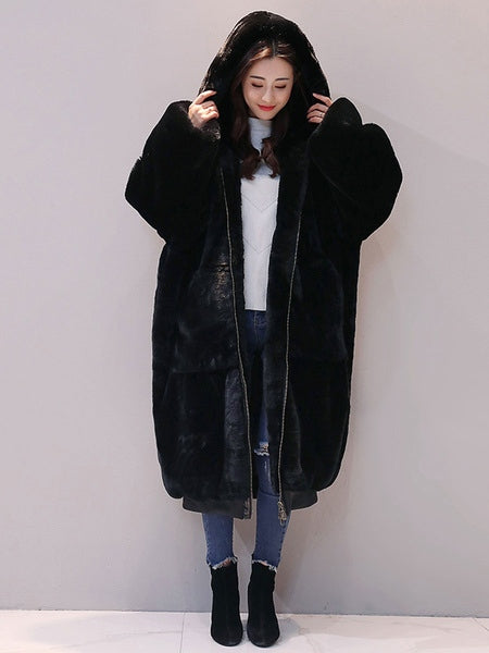 Faux Fur Hooded Long Sleeve Maxi Coat