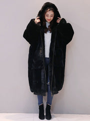 Faux Fur Hooded Long Sleeve Maxi Coat