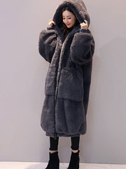 Faux Fur Hooded Long Sleeve Maxi Coat