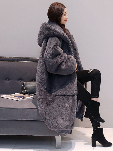 Faux Fur Hooded Long Sleeve Maxi Coat
