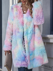 Faux Fur Long Sleeve Tie Dye Coat