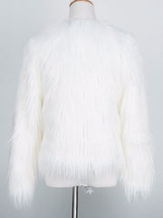Faux Fur Long Sleeves Casual Jewel Neck Coat