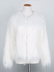 Faux Fur Long Sleeves Casual Jewel Neck Coat