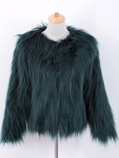 Faux Fur Long Sleeves Casual Jewel Neck Coat
