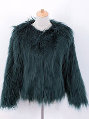 Faux Fur Long Sleeves Casual Jewel Neck Coat