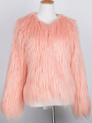 Faux Fur Long Sleeves Casual Jewel Neck Coat