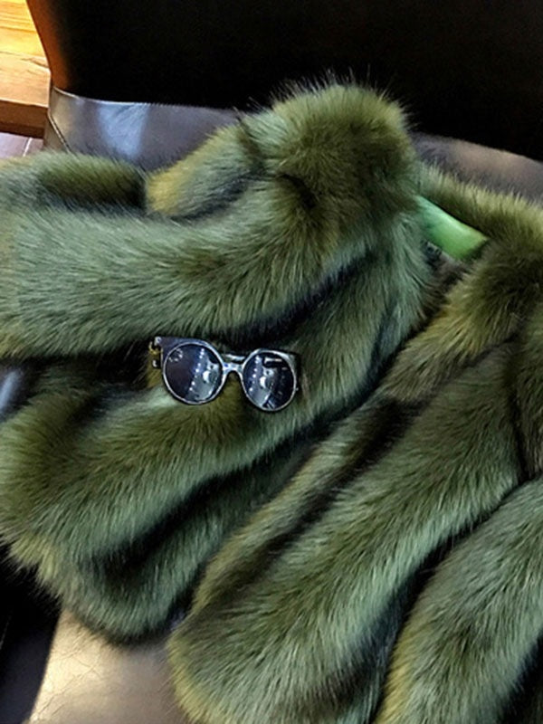 Faux Fur Long Sleeves Jewel Neck Casual Short Coat