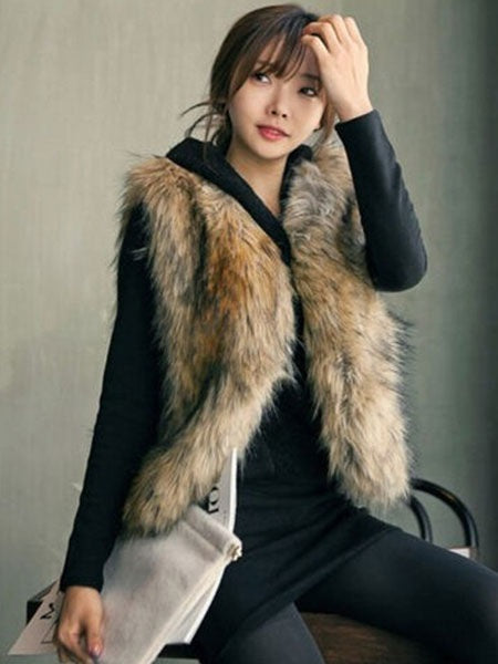 Faux Fur Vest Coat Sleeveless Faux Fur Jacket