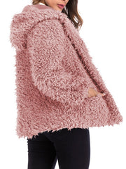 Faux Shearling Hooded Long Sleeves Short Coats With Pockets