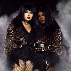 Feather Lapel Fur Collar Leopard Fleece Jackets Outerwear