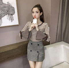 Flare Long Sleeve O-neck Bow decoration Fashion Pullover Sweater