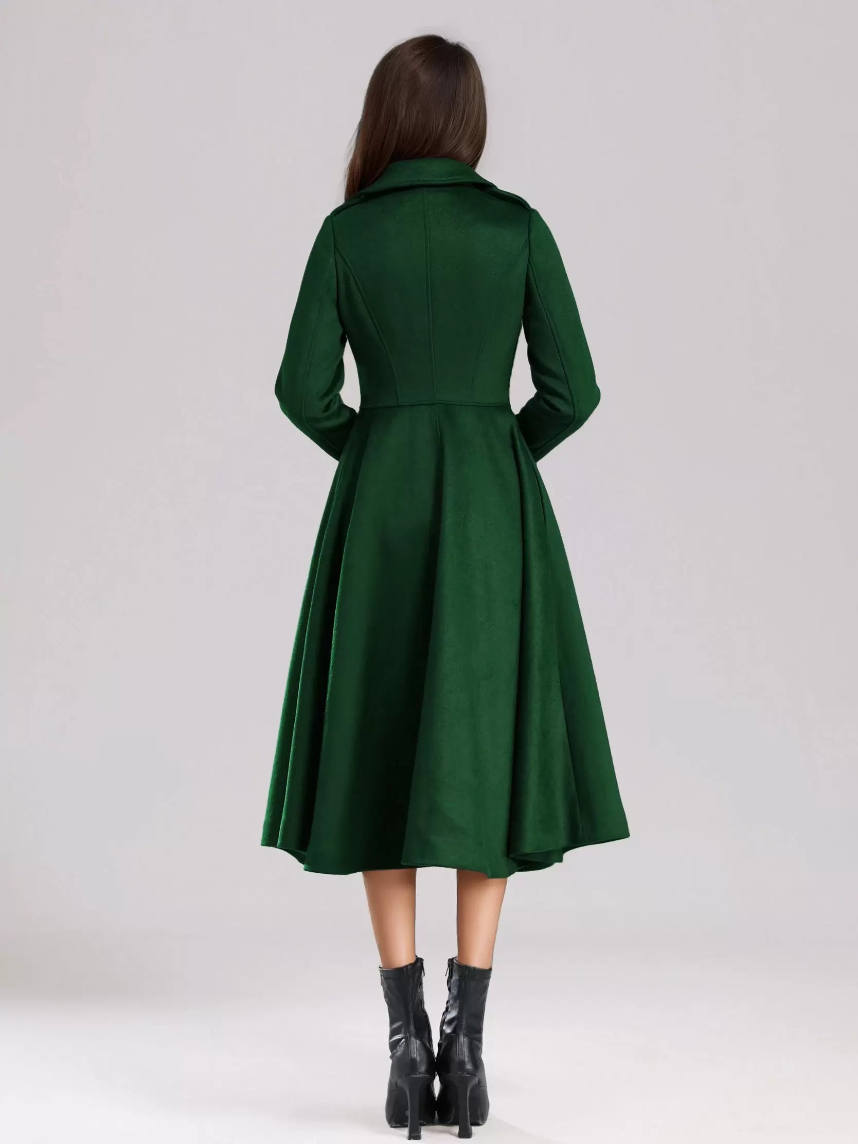 Flared A-Line Lapel Double Solid Wiast Long Sleeves Elegant And Vintage Coat