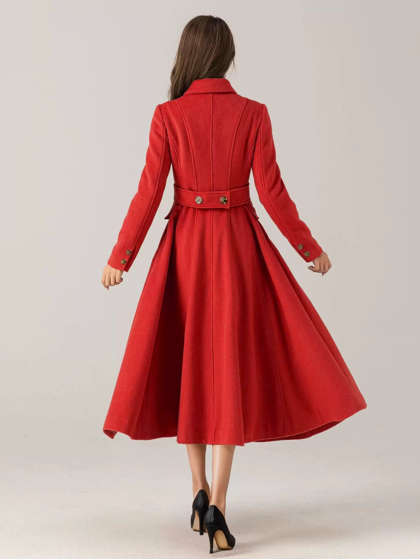 Flared Blend Turndown Collar Double Waist Elegant And Vintage Coat