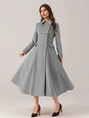 Flared Blend Turndown Collar Double Waist Elegant And Vintage Coat